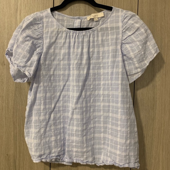 Loft plaid shirred button back top - Picture 3 of 7